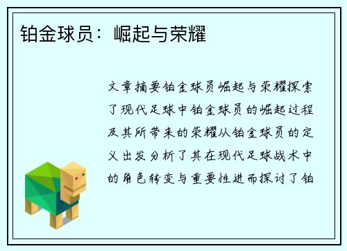 铂金球员：崛起与荣耀